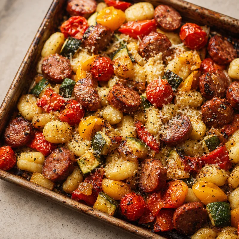 Sheet-Pan Sausage and Gnocchi with Peppers and Zucchini