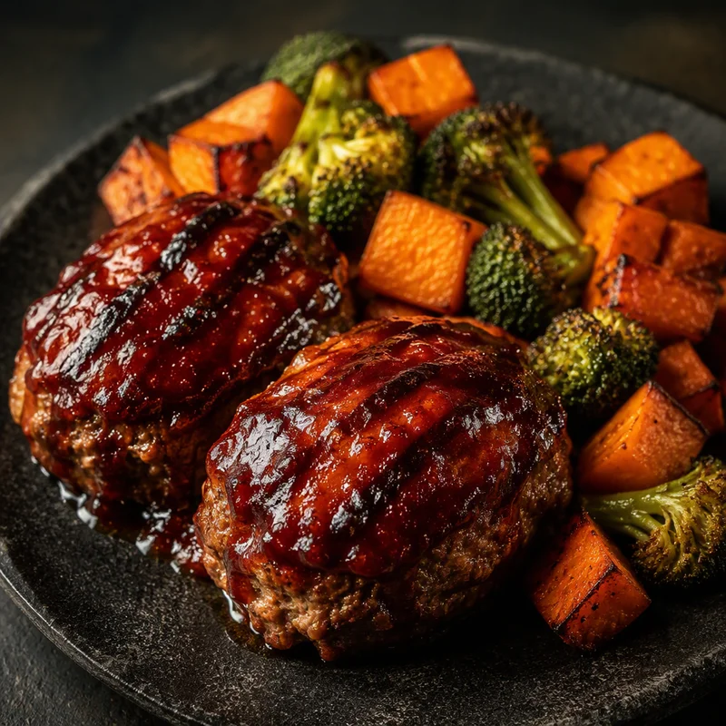 Sheet-Pan BBQ Meatloaf with Sweet Potatoes and Broccoli
