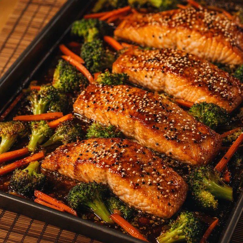 Sheet-Pan Sesame Ginger Salmon with Broccoli and Carrots