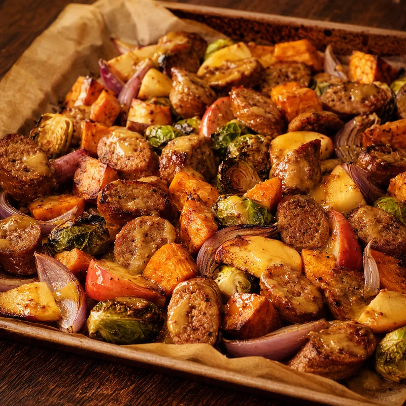 Sheet-Pan Sausage and Veggies with Maple Dijon Sauce