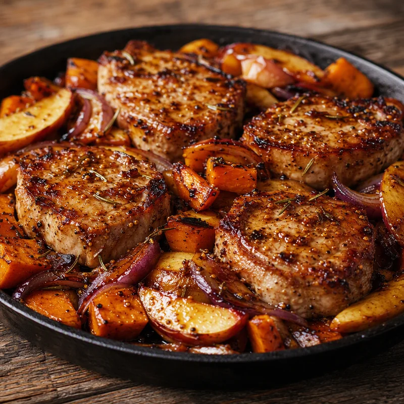 Sheet Pan Pork Chops with Apples and Sweet Potatoes