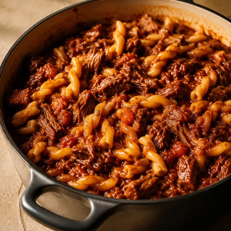 Dutch Oven Braised Beef Ragu with Gemelli