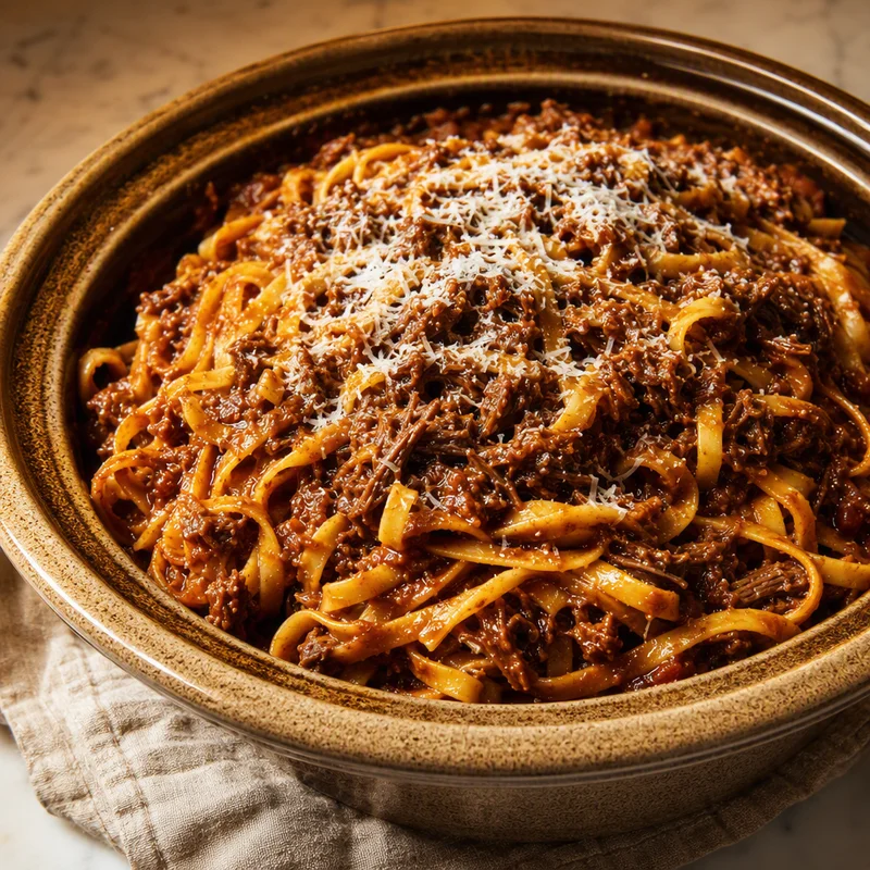 Dutch Oven Braised Beef Ragu with Fettuccine