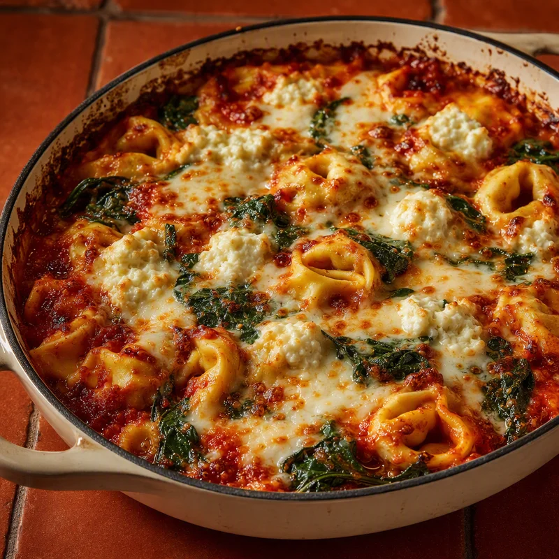 Cheesy Baked Tortellini with Spinach and Ricotta