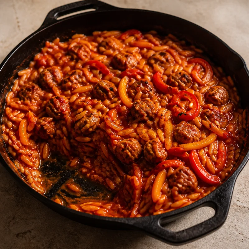 Campfire One-Pot Sausage and Pepper Orzo