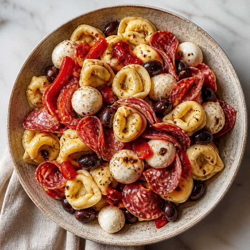 Antipasto Tortellini Salad with Salami and Mozzarella