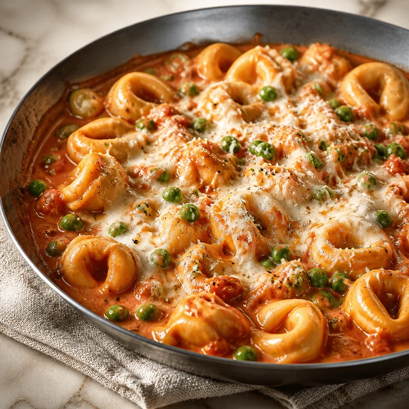 One-Pot Creamy Tomato Tortellini with Peas