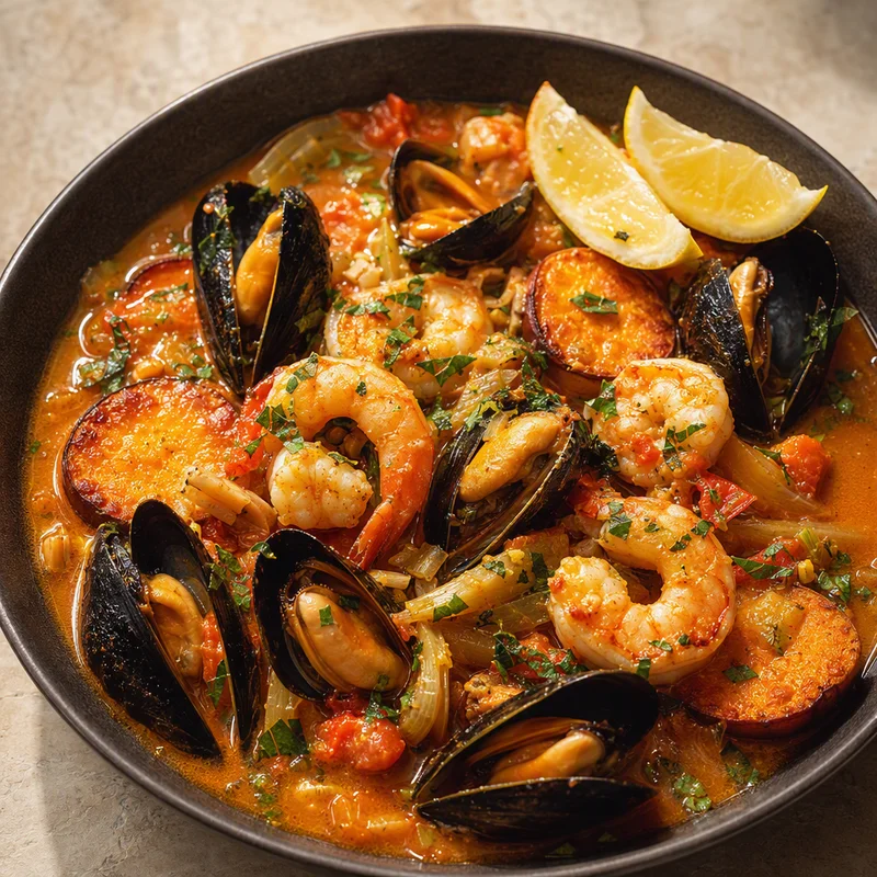 Tuscan Mussel and Shrimp Stew with Saffron Fennel Broth