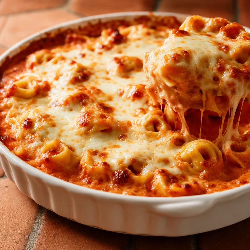 Cheesy Baked Tortellini in Creamy Tomato Sauce
