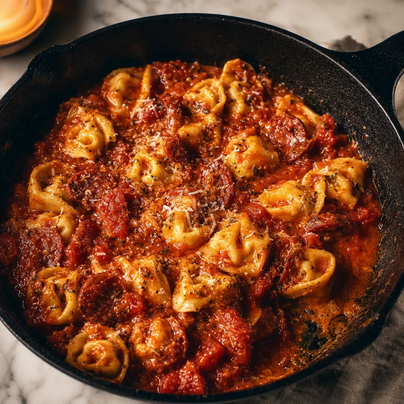 Campfire One-Pot Tortellini in Garlicky Tomato Broth
