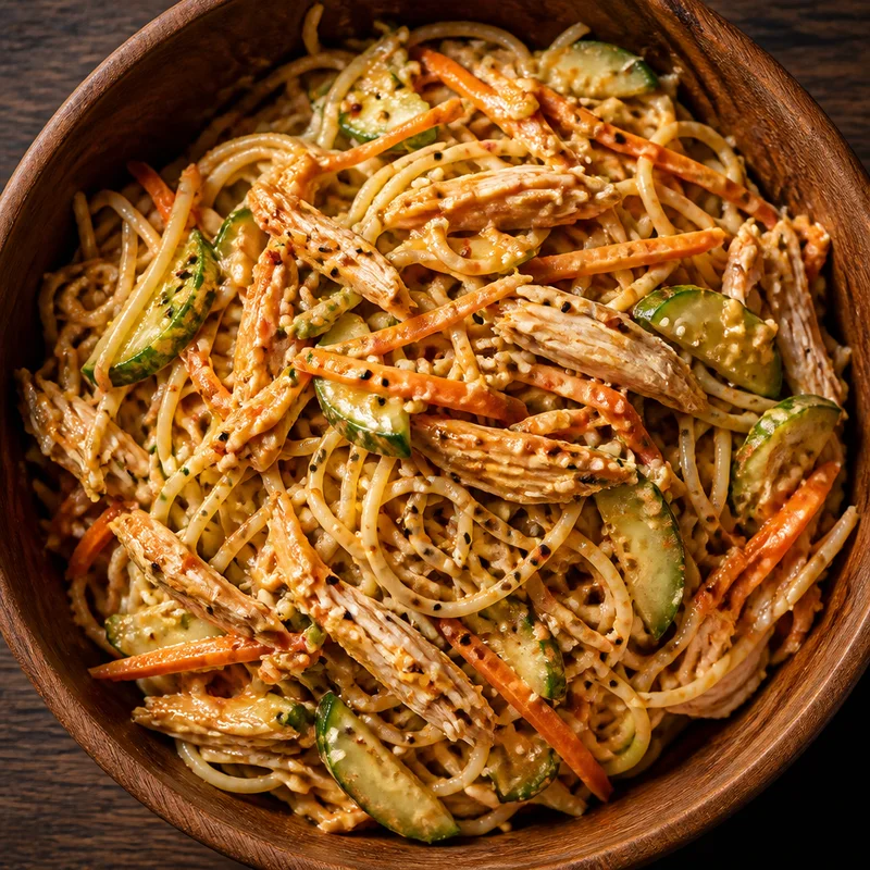 Cold Sesame Peanut Noodle Salad with Chicken