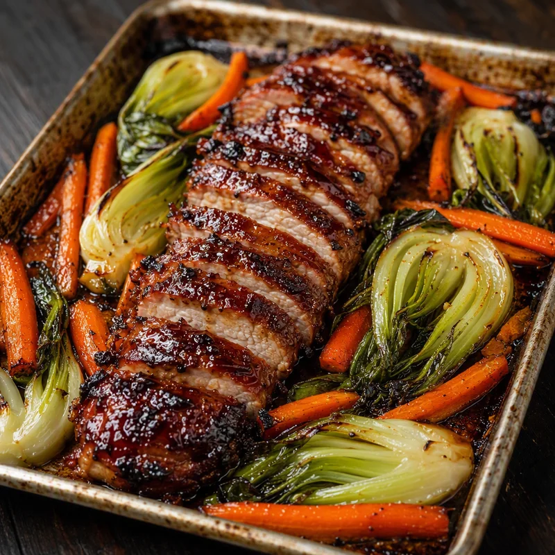 Sheet-Pan Char Siu Pork with Bok Choy and Carrots