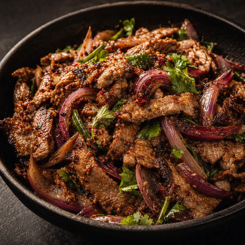 Xinjiang-Style Cumin Lamb with Charred Onions