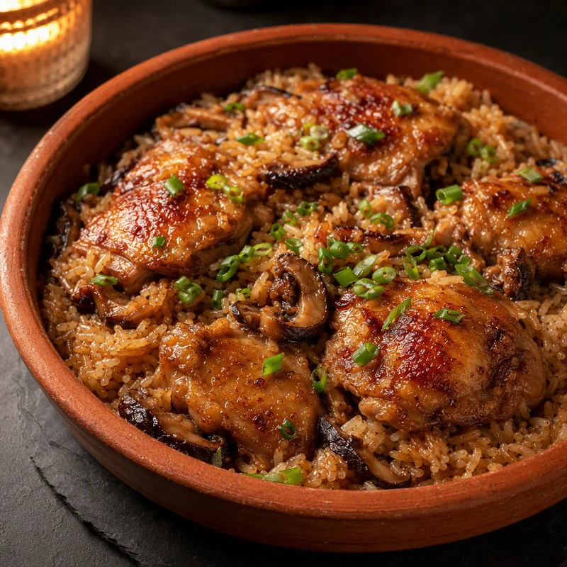 Soy-Ginger Chicken and Rice Bake with Mushrooms