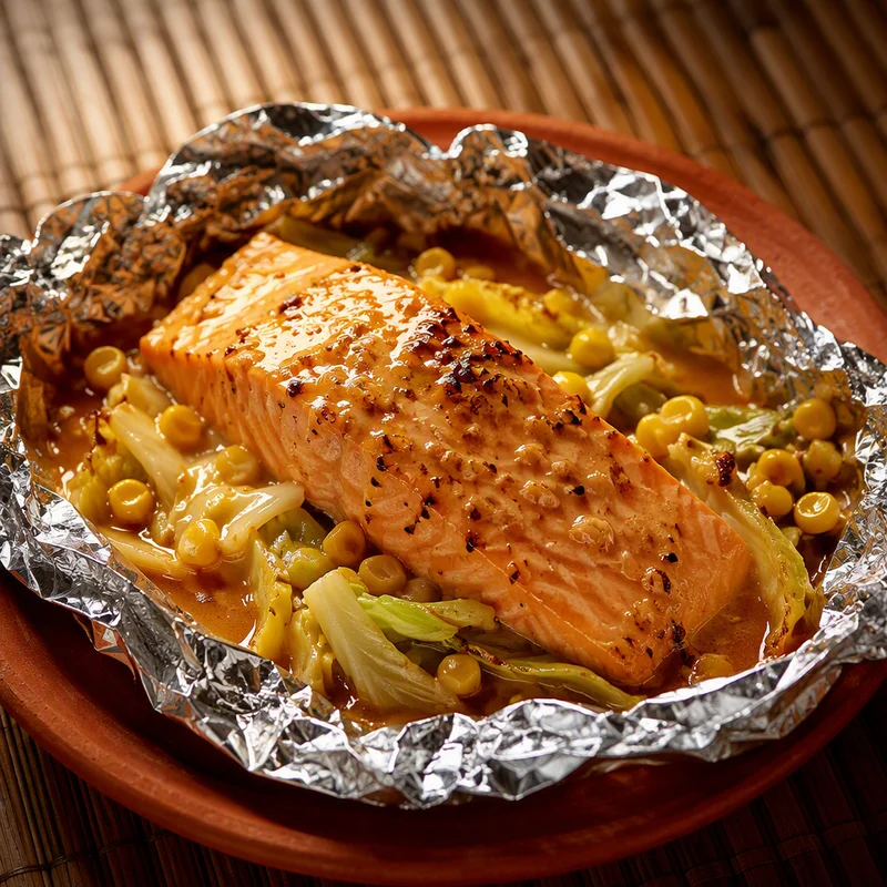 Campfire Miso Butter Salmon Foil Packets