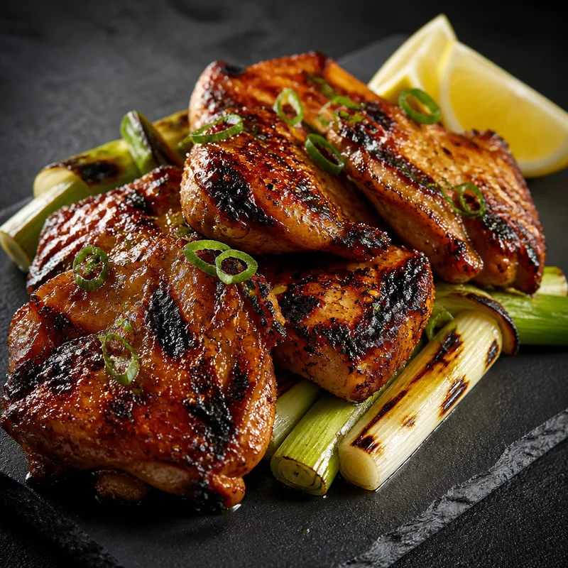 Grilled Miso-Honey Chicken Thighs with Charred Scallions