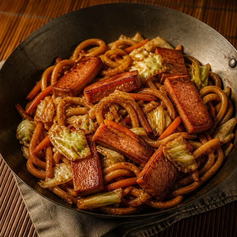 One-Pot Camp Stove Yaki Udon with Crispy Pork