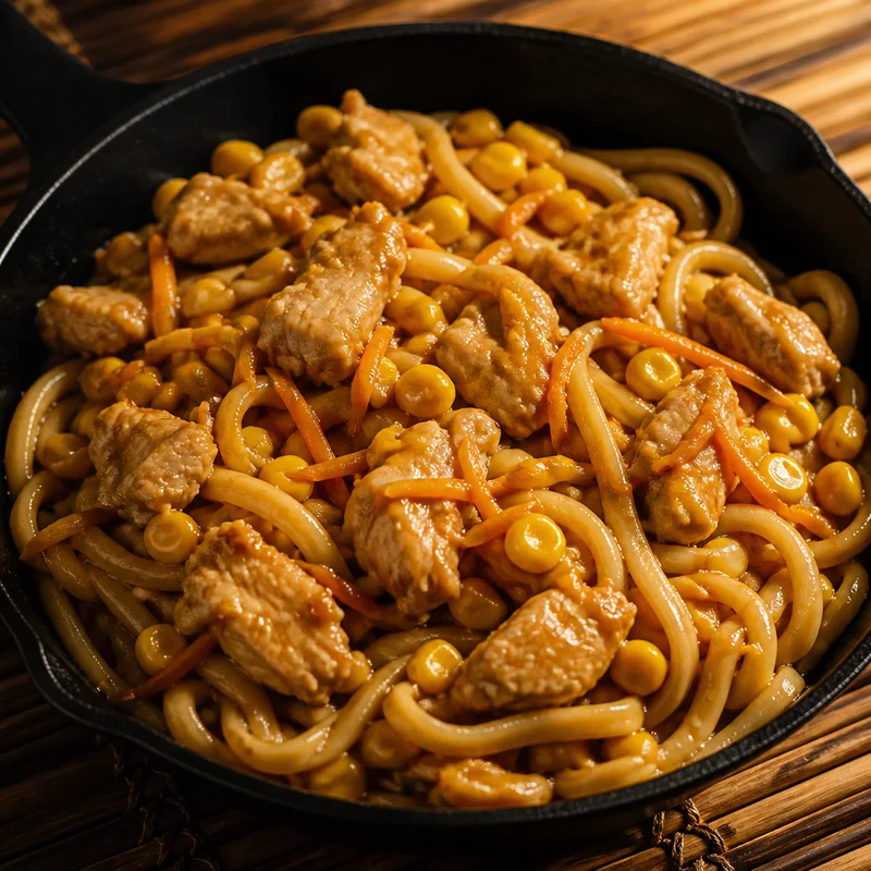 Buttery Soy Udon Noodles with Chicken and Sweetcorn