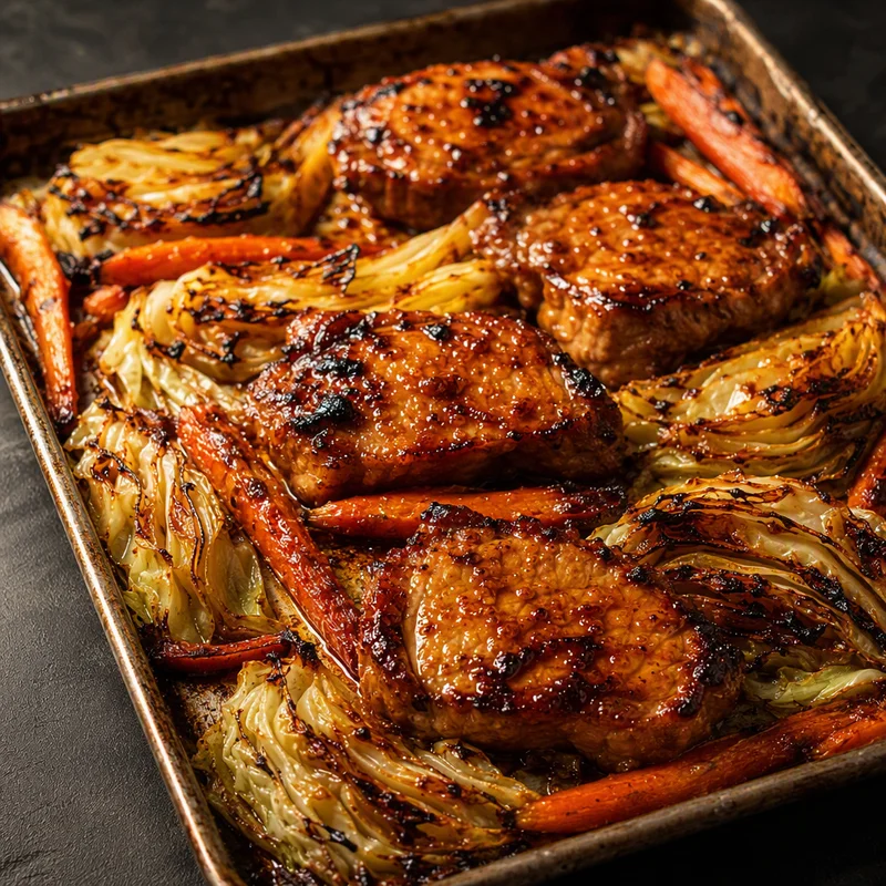 Sheet-Pan Ginger Pork with Roasted Cabbage and Carrots