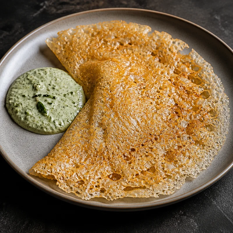 Lacy Crispy Rava Dosa with Coconut-Cilantro Chutney