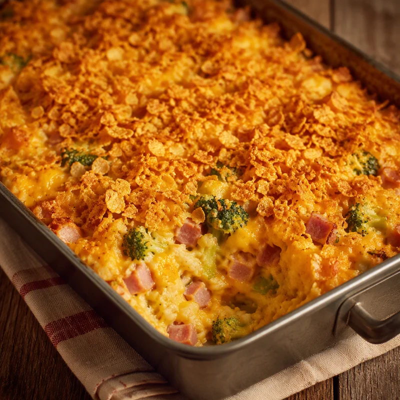 Ham, Broccoli and Cheddar Hash Brown Bake