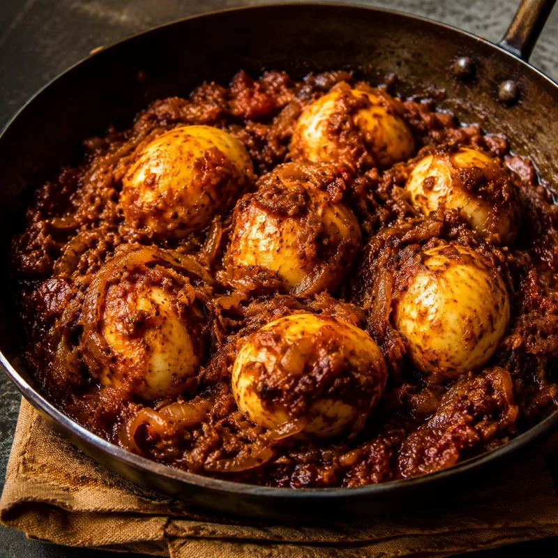 Coconut Oil Egg Roast with Caramelized Onion Masala