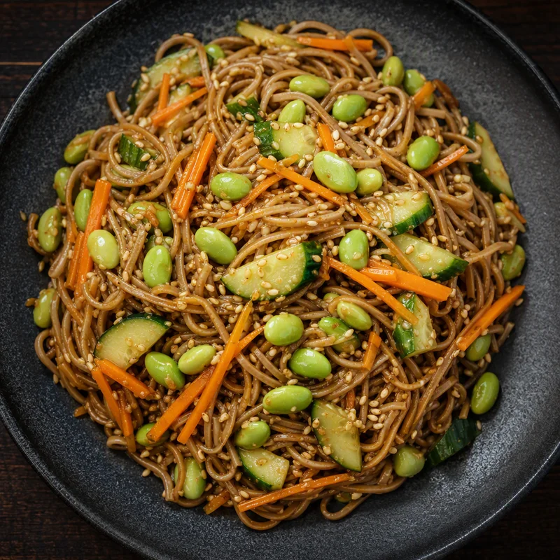 Sesame Soba Noodle Salad with Edamame and Cucumber
