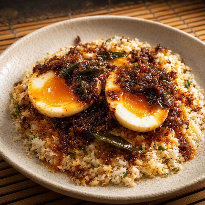 Kerala Egg Roast with Coconut Cauliflower Rice