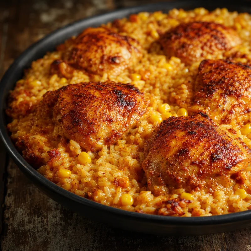Cheesy Smoked Paprika Chicken and Rice Bake