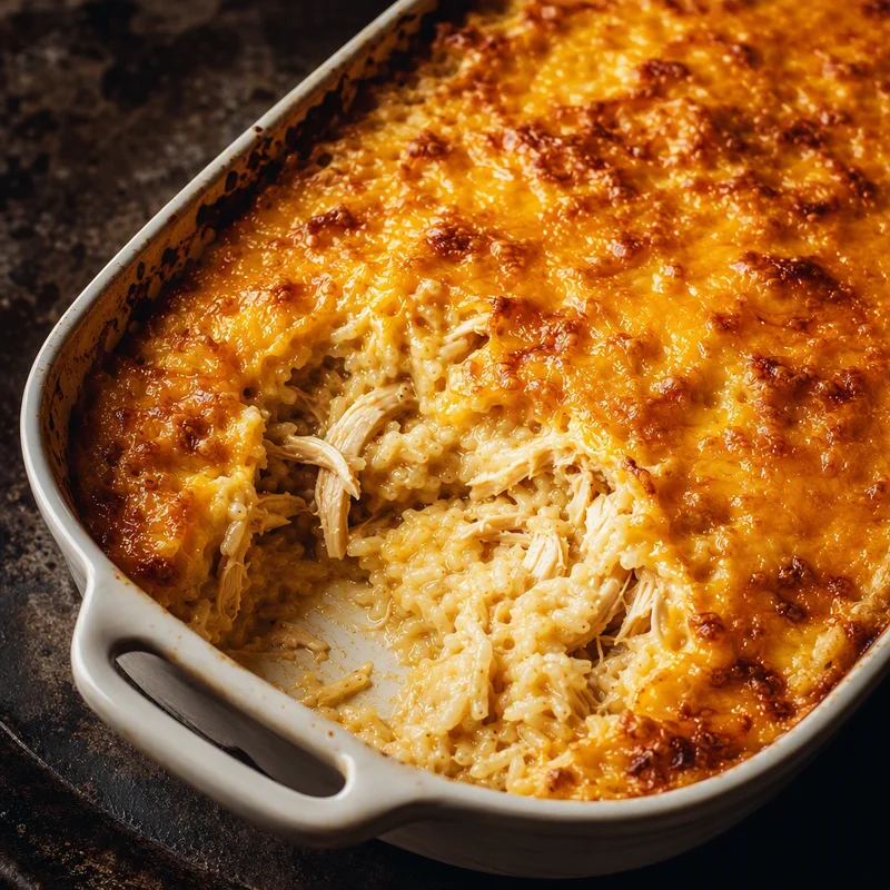 No-Peek Chicken and Rice Casserole with Cheddar