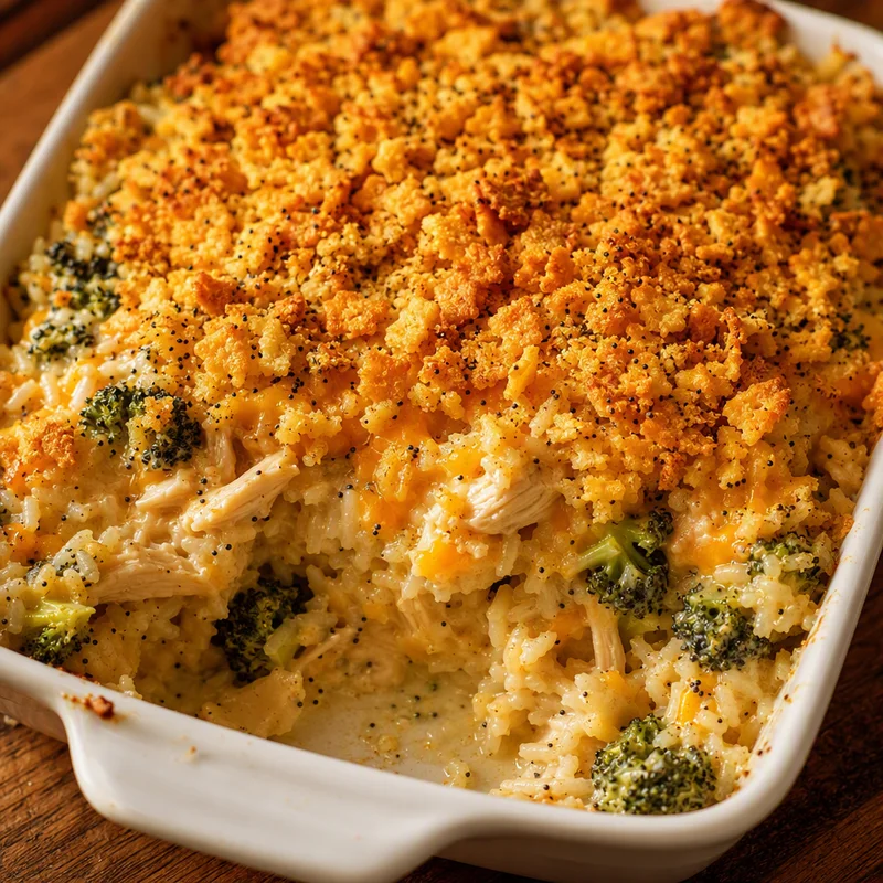 Poppy Seed Chicken and Rice Casserole with Buttery Cracker Crunch