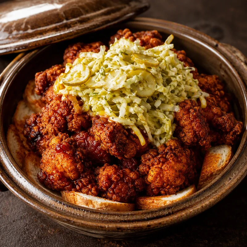 Nashville Hot Fried Cauliflower with Dill Pickle Slaw