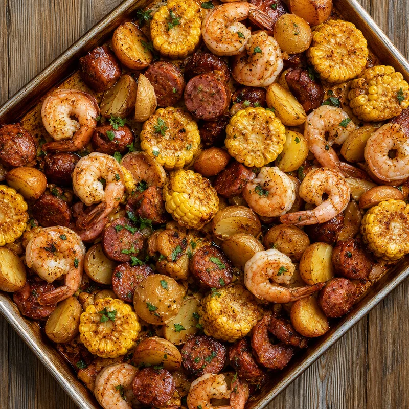 Sheet-Pan Shrimp Boil with Sausage, Corn and Potatoes
