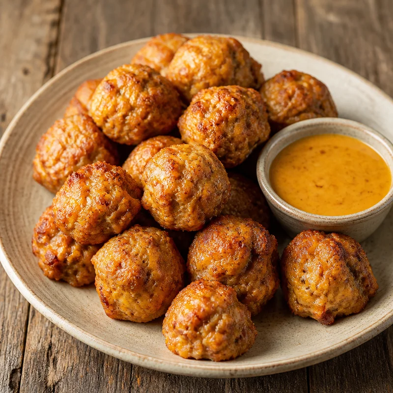 Cheddar Sausage Balls with Hot Honey Mustard