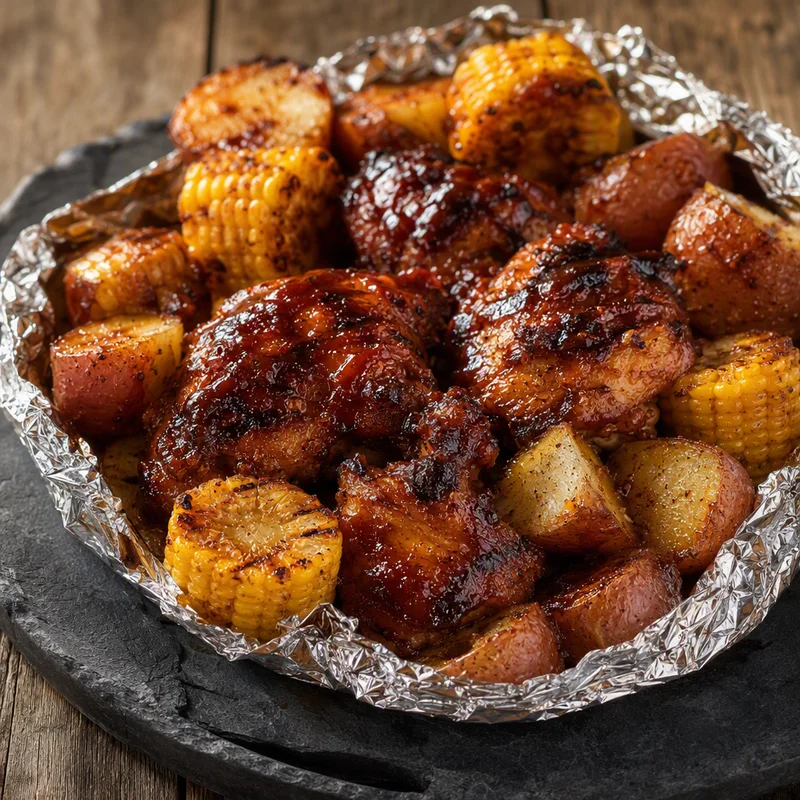 Campfire BBQ Chicken and Potato Foil Packets