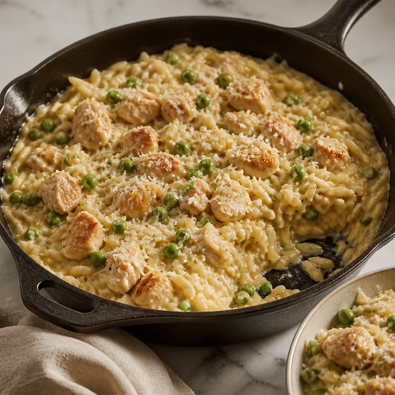 One-Pan Creamy Chicken Orzo with Peas