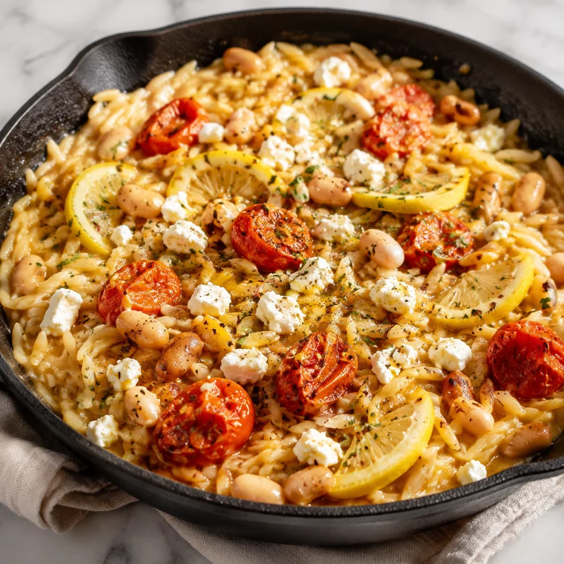 One-Pot Campfire Lemon Orzo with White Beans and Feta