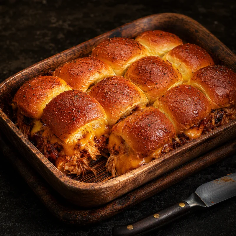Cheesy BBQ Chicken Slider Bake