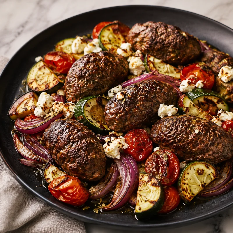 Sheet-Pan Greek Lamb Koftas with Zucchini and Feta