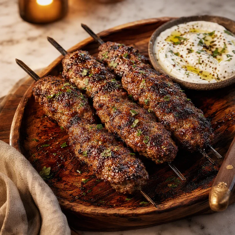 Grilled Lamb Kofta Skewers with Garlic Yogurt