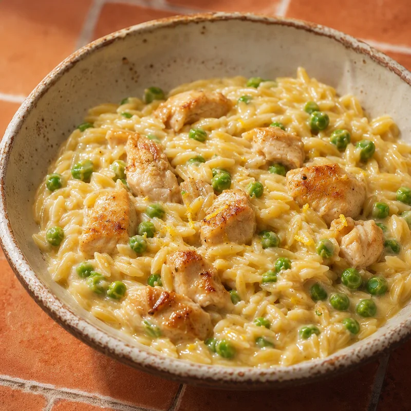 Creamy Lemon Orzo with Chicken and Peas