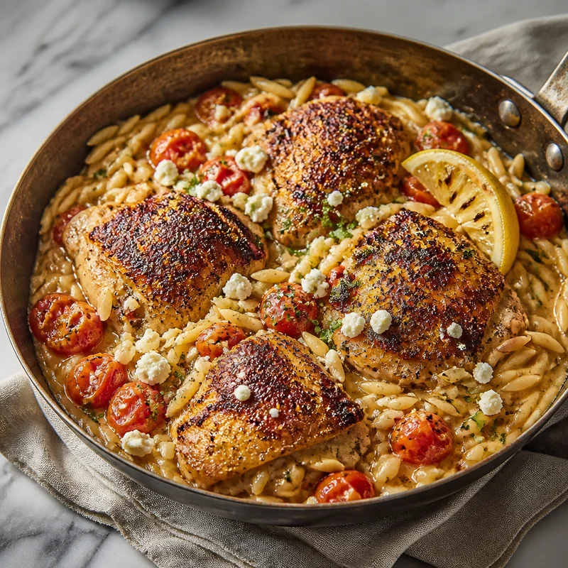 One-Pot Campfire Lemon Chicken Orzo