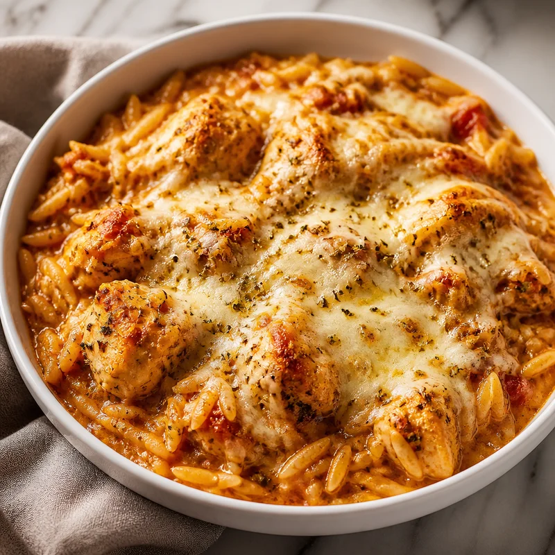 Cheesy Baked Chicken and Orzo
