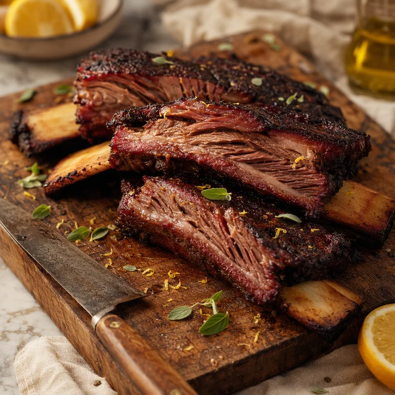 Oak-Smoked Beef Short Ribs with Lemon-Oregano Drizzle
