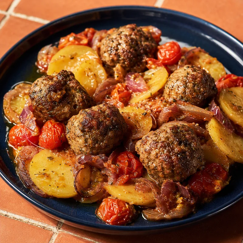 Campfire Greek Lamb Meatball & Potato Foil Packets