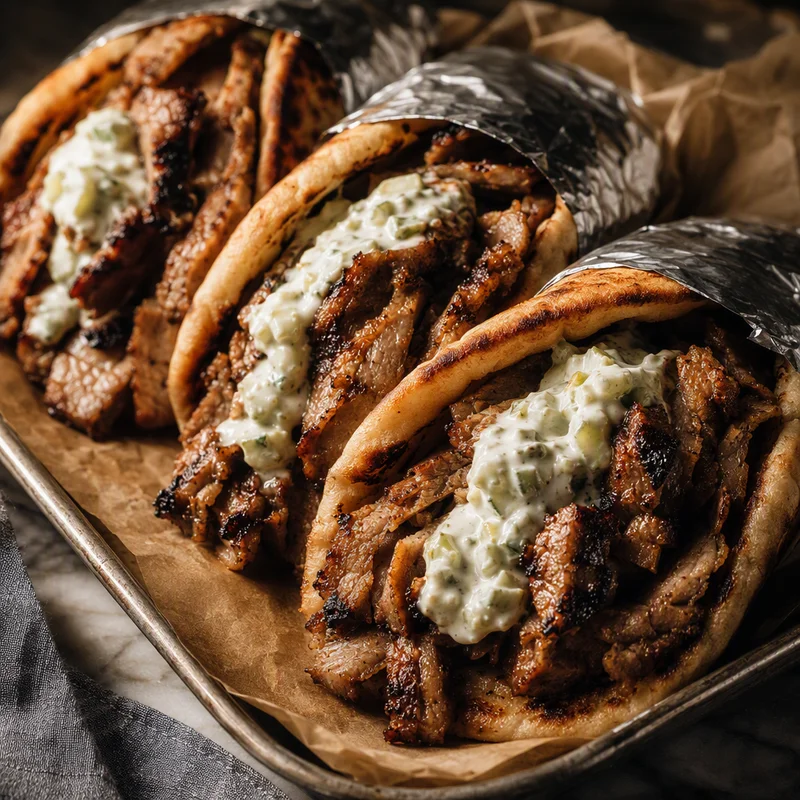 Oak-Smoked Greek Pork Gyros with Tzatziki