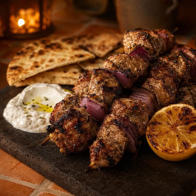 Grilled Pork Souvlaki with Charred Lemon