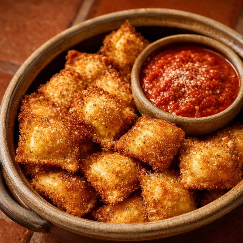 Crispy Fried Cheese Ravioli with Marinara