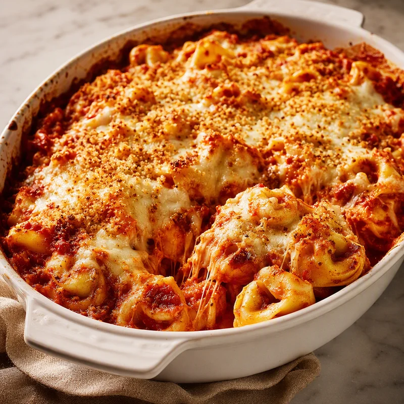 Cheesy Baked Tortellini with Buttery Garlic Crumbs