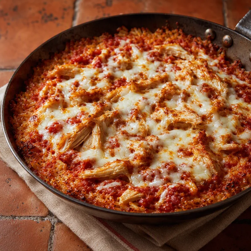 Crispy Chicken Parm Rice Skillet